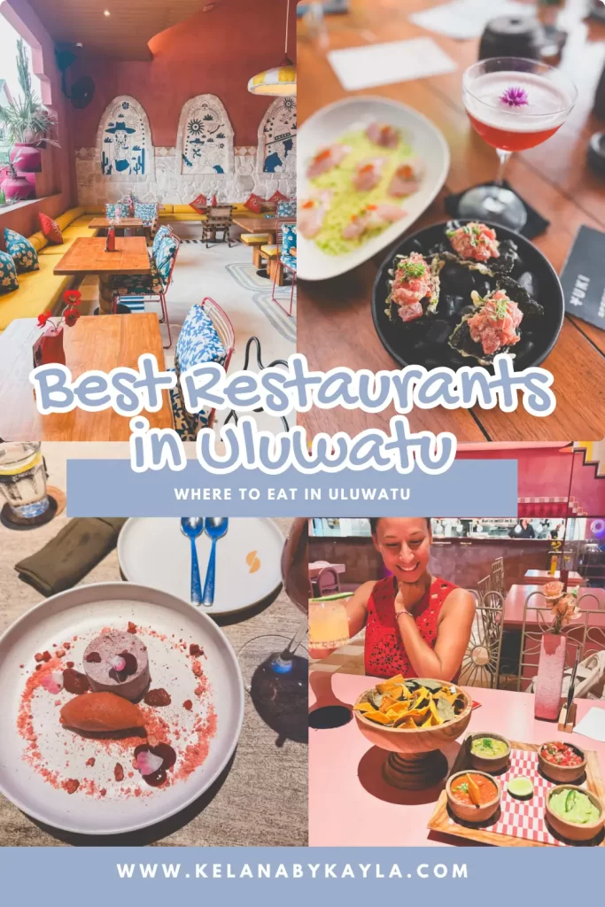 A vibrant collage of colorful dishes, signature cocktails, a smiling woman dining, and a cozy restaurant interior—perfectly capturing the essence of the best restaurants in Uluwatu 2026. Text overlay accentuates Best Restaurants in Uluwatu, inviting food lovers to discover top dining spots in Bali’s hottest culinary destination.
